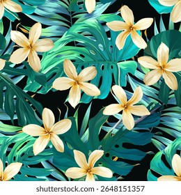 Tropical pattern. Paradise plants and flowers. Hawaiian pattern. Exotic, tropics