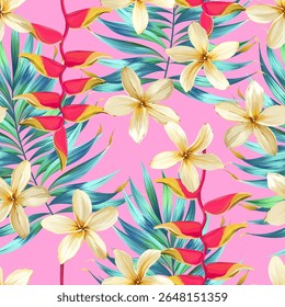 Tropical pattern. Paradise plants and flowers. Hawaiian pattern. Exotic, tropics