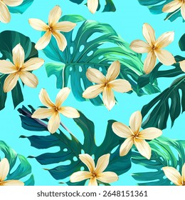 Tropical pattern. Paradise plants and flowers. Hawaiian pattern. Exotic, tropics