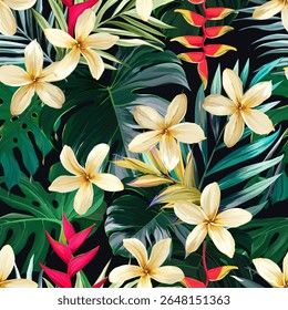 Tropical pattern. Paradise plants and flowers. Hawaiian pattern. Exotic, tropics