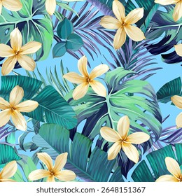 Tropical pattern. Paradise plants and flowers. Hawaiian pattern. Exotic, tropics