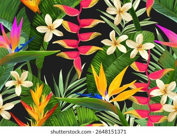 Tropical pattern. Paradise plants and flowers. Hawaiian pattern. Exotic, tropics