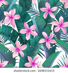 Tropical pattern. Paradise plants and flowers. Hawaiian pattern. Exotic, tropics