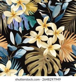 Tropical pattern. Paradise plants and flowers. Hawaiian pattern. Exotic, tropics