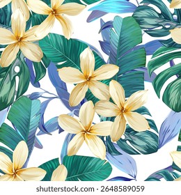 Tropical pattern. Paradise plants and flowers. Hawaiian pattern. Exotic, tropics