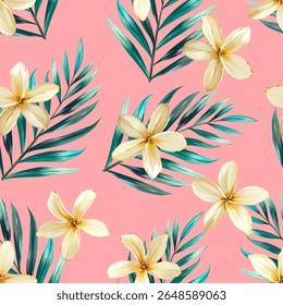 Tropical pattern. Paradise plants and flowers. Hawaiian pattern. Exotic, tropics