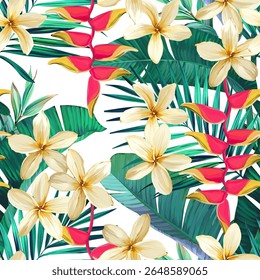Tropical pattern. Paradise plants and flowers. Hawaiian pattern. Exotic, tropics