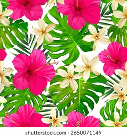 Tropical pattern. Paradise plants and flowers. Hawaiian pattern. Exotic, tropics