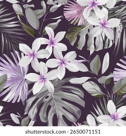Tropical pattern. Paradise plants and flowers. Hawaiian pattern. Exotic, tropics