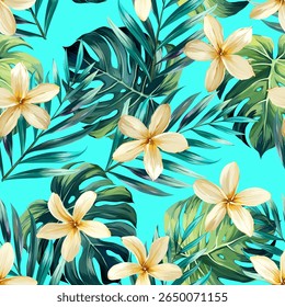 Tropical pattern. Paradise plants and flowers. Hawaiian pattern. Exotic, tropics