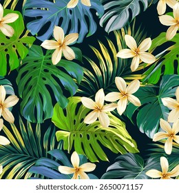 Tropical pattern. Paradise plants and flowers. Hawaiian pattern. Exotic, tropics