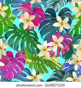 Tropical pattern. Paradise plants and flowers. Hawaiian pattern. Exotic, tropics