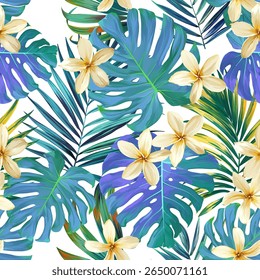 Tropical pattern. Paradise plants and flowers. Hawaiian pattern. Exotic, tropics
