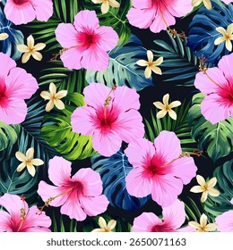 Tropical pattern. Paradise plants and flowers. Hawaiian pattern. Exotic, tropics