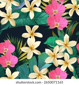 Tropical pattern. Paradise plants and flowers. Hawaiian pattern. Exotic, tropics