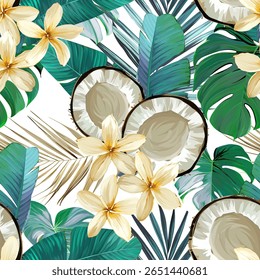 Tropical pattern. Paradise plants and flowers. Hawaiian pattern. Exotic, tropics