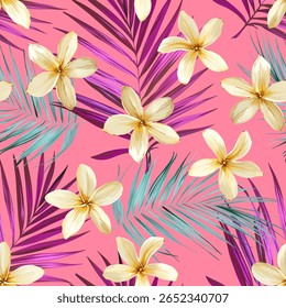 Tropical pattern. Paradise plants and flowers. Hawaiian pattern. Exotic, tropics