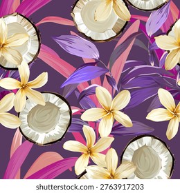Tropical pattern. Paradise plants and flowers. Hawaiian pattern. Exotic, tropics