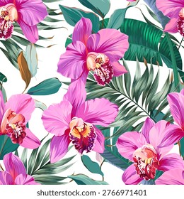Tropical pattern. Paradise plants and flowers. Hawaiian pattern. Exotic, tropics