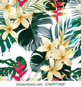 Tropical pattern. Paradise plants and flowers. Hawaiian pattern. Exotic, tropics