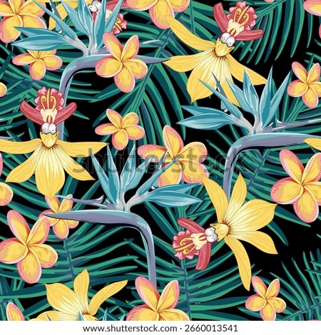 Tropical pattern. Paradise plants and flowers. Hawaiian pattern. Exotic