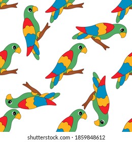 Tropical pattern with parrots on a white background.  modern vector pattern design for web, textile, wallpapers. Kids background. Trendy Illustration.