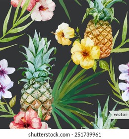 tropical pattern, pineapple, hibiscus, exotic