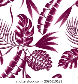 Patrón tropical con plantas abstractas rosadas y hojas sobre fondo blanco. Estilo hawaiano. Patrón sin foco con hojas y plantas monocromáticas. Tropos exóticos. Diseño de verano. decoración de diseño vectorial