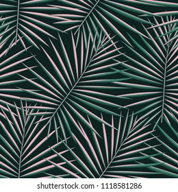 Tropical pattern seamless background. Palm leaves, modern seamless summer tropic art. Colorful trendy natural botanic print for decoration fabric,fashion textile. Palm tree leaf.Vector tropics botany