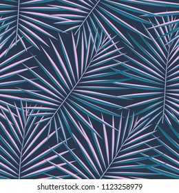 Tropical pattern seamless background. Palm leaves, modern seamless summer tropic art. Colorful trendy natural botanic print for decoration fabric,fashion textile. Palm tree leaf.Vector tropics botany