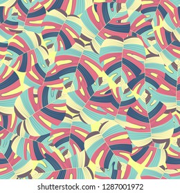 Tropical pattern seamless background. Palm leaves, modern seamless summer tropic art. Colorful trendy natural botanic print for decoration fabric,fashion textile. Palm tree leaf.Vector tropics botany