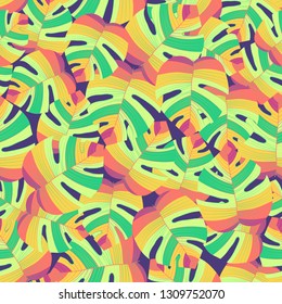 Tropical pattern seamless background. Palm leaves, modern seamless summer tropic art. Colorful trendy natural botanic print for decoration fabric,fashion textile. Palm tree leaf.Vector tropics botany