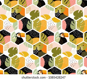 Tropical pattern - seamless geometric design - memphis style elements