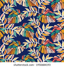 Tropical pattern. Seamless graphic design with amazing monstera leaves.