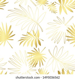 Tropical pattern, seamless palm leaves background. Gold glitter pattern with palm leaf.
