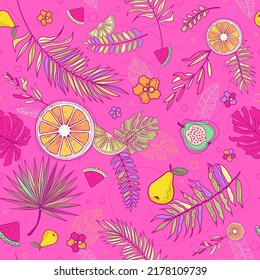 tropical pattern seamless Tender summer Juicy leaves oranges vector