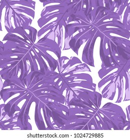 Tropical Pattern. Seamless Texture with Bright Hand Drawn Leaves of Exotic Tree. Spring Rapport for Print, Paper, Swimwear. Vector Seamless Background with Tropic Plants.
