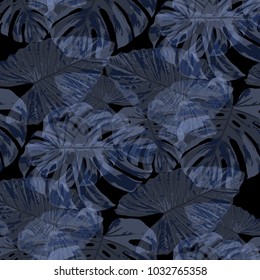 Tropical Pattern. Seamless Texture with Bright Hand Drawn Leaves of Exotic Tree. Bright Rapport for Paper, Cloth, Wallpaper. Vector Seamless Background with Tropic Plants. Watercolor Effect.