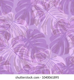 Tropical Pattern. Seamless Texture with Bright Hand Drawn Leaves of Exotic Tree. Spring Rapport for Print, Textile, Fabric. Vector Seamless Background with Tropic Plants. Watercolor Effect.