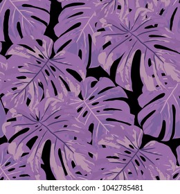 Tropical Pattern. Seamless Texture with Bright Hand Drawn Leaves of Exotic Tree. Bright Rapport for Print, Paper, Swimwear. Vector Seamless Background with Tropic Plants. Watercolor Effect.