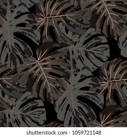 Tropical Pattern. Seamless Texture with Bright Hand Drawn Leaves of Exotic Tree. Summer Rapport for Print, Textile, Fabric. Vector Seamless Background with Tropic Plants. Watercolor Effect.