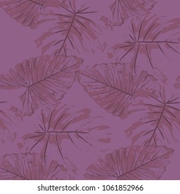 Tropical Pattern. Seamless Texture with Bright Hand Drawn Leaves of Exotic Tree. Trendy Rapport for Print, Textile, Swimwear. Vector Seamless Background with Tropic Plants. Watercolor Effect.