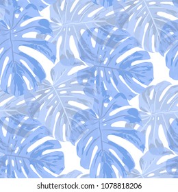 Tropical Pattern. Seamless Texture with Bright Hand Drawn Leaves of Exotic Tree. Bright Rapport for Paper, Textile, Wallpaper. Vector Seamless Background with Tropic Plants. Watercolor Effect.