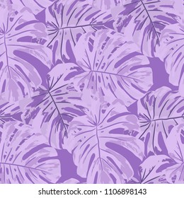 Tropical Pattern. Seamless Texture with Bright Hand Drawn Leaves of Exotic Tree. Trendy Rapport for Paper, Cloth, Fabric. Vector Seamless Background with Tropic Plants. Watercolor Effect.