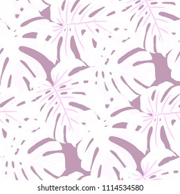 Tropical Pattern. Seamless Texture with Bright Hand Drawn Leaves of Exotic Tree. Summer Rapport for Paper, Cloth, Wallpaper. Vector Seamless Background with Tropic Plants. Watercolor Effect.