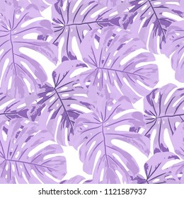 Tropical Pattern. Seamless Texture with Bright Hand Drawn Leaves of Exotic Tree. Bright Rapport for Print, Textile, Swimwear. Vector Seamless Background with Tropic Plants. Watercolor Effect.