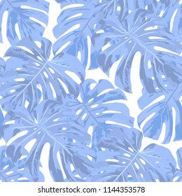 Tropical Pattern. Seamless Texture with Bright Hand Drawn Leaves of Exotic Tree. Bright Rapport for Print, Cloth, Fabric. Vector Seamless Background with Tropic Plants. Watercolor Effect.