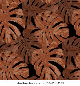 Tropical Pattern. Seamless Texture with Bright Hand Drawn Leaves of Exotic Tree. Spring Rapport for Paper, Textile, Wallpaper. Vector Seamless Background with Tropic Plants. Watercolor Effect.