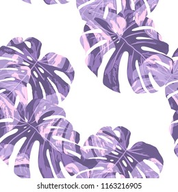 Tropical Pattern. Seamless Texture with Bright Hand Drawn Leaves of Exotic Tree. Summer Rapport for Print, Cloth, Fabric. Vector Seamless Background with Tropic Plants. Watercolor Effect.