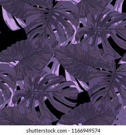 Tropical Pattern. Seamless Texture with Bright Hand Drawn Leaves of Exotic Tree. Trendy Rapport for Calico, Textile, Wallpaper. Vector Seamless Background with Tropic Plants. Watercolor Effect.